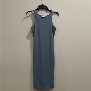 Pink Lily Ribbed Blue Midi Dress